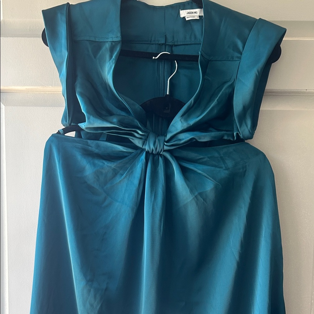 Jason Wu Teal Satin Backless Tie-Front Dress
